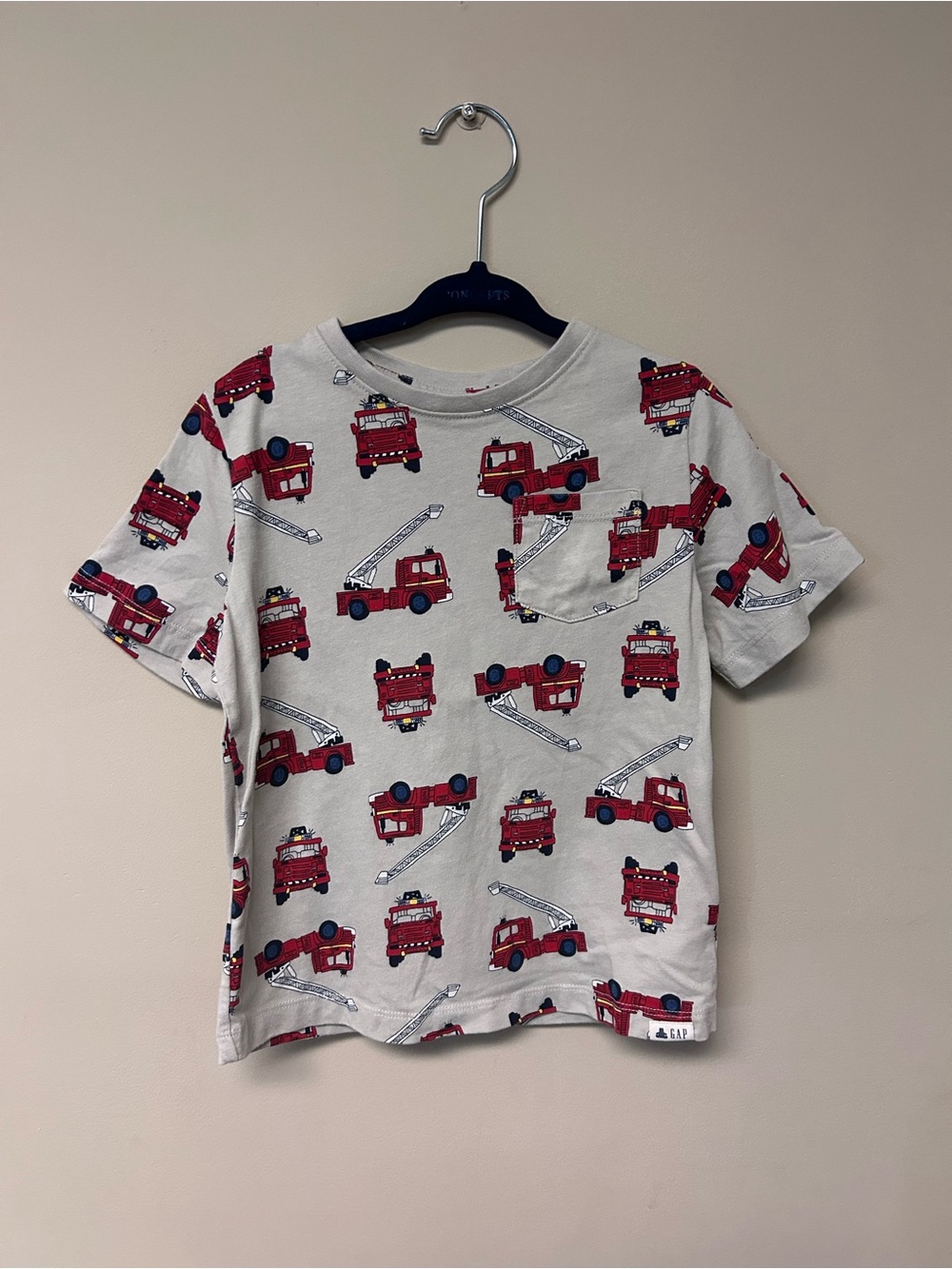 Kids Short Sleeve Tee with Red Fire Truck Print
